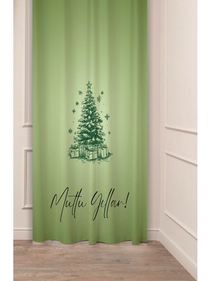 Greendecor Yılbaşı Çam Ağacı Noel Ağacı Kar Yeni Yıl Christmas Desenli Özel Tasarımlı Dijital Baskılı Fon Perde