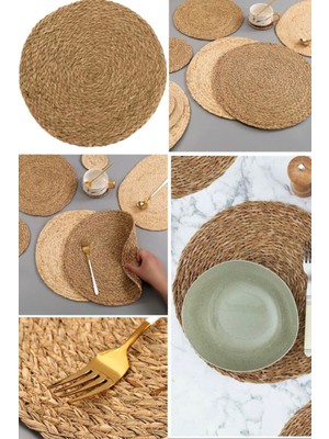 Munico 4 Adet Şık Masa Düzeni Için 35 cm Büyük Boy Dekor Yemek Servis Ahşap Hasır Runner Amerikan Servisi