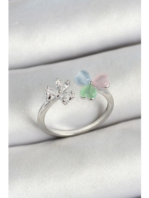 İlk El Grup Pirinç Kalp Figürlü Zirkon Taşlı Gümüş Renk Ayarlanabilir Kadın Yüzük - TJ-BYK3763 Iegtgr