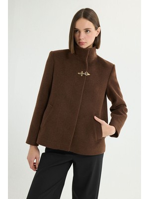Love My Body Dik Yaka Yün Karışımlı Kısa Kaban Kahve 136L9786000