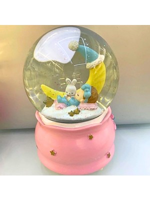 PremiumPort Ay Bebek Babu Gift Moon Kar Küresi, Işıklı, Müzikli, 100MM, Püskürtme, 15X10CM