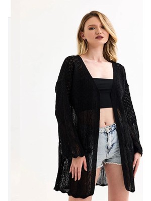 Yuga Knitting Kadın Delikli Ajurlu Uzun Yazlık Mevsimlik Hırka