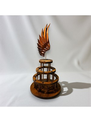 Wood Carving Hub El Oyması Kanat Figürlü 20’li Ahşap Şarap Tıpası Sergileme Standı, 3 Katlı Koleksiyonluk Tıpa Tutucu
