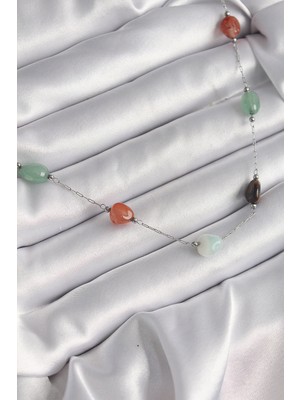 İlk El Grup 316L Çelik Gümüş Renk Zincir Renkli Doğaltaş Model Kadın Kolye - TJ-BKO9660 Iegtgrs-34