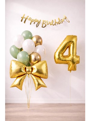 Patladı Gitti Gold Fiyonk 4 Yaş Doğum Günü Balon Seti