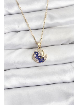 Nuveden 316L Çelik Zincir Gold Renk Gece Model Zirkon Taşlı Kadın Kolye - TJ-BKO10891 DIE-RSTG34