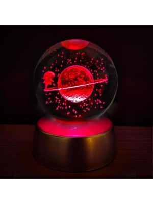 PremiumPort Yılbaşı Renkli Satürn Cam Küre Kız Figürlü 3D Kar Küresi Hediyesi