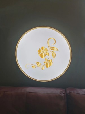 Gökyüzü Panel Gül Avize, Gold Ledli Tavan Armatürü, 4150 Lümen, 45WATT, Beyaz Işık, 7000K, 50CM Yuvarlak Avize,