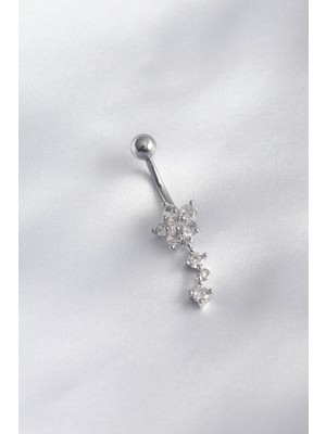 İsmiyle Al 316L Cerrahi Çelik Çiçek Model Zirkon Taşlı Sallantı Model Kadın Göbek Piercing - TJ-PR1215