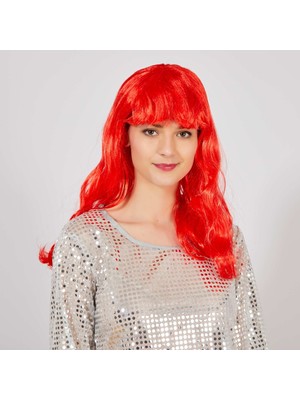 İlk El Grup Kırmızı Renk Uzun Dalgalı Parti Peruğu Iegtgrs-34