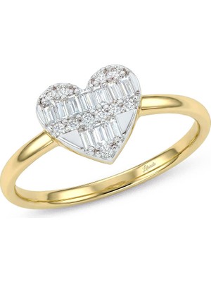 Lilarote Kalp Bagetli Taşlı Altın Yüzük