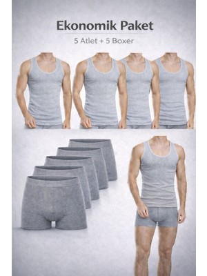 Qulat Erkek Atlet Boxer Seti 10’lu Ekonomik Paket – 5 Atlet + 5 Boxer Pamuklu Iç Giyim