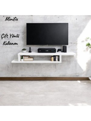 Mobilyacın Dekoratif Raflı Duvar Tv Ünitesi  Z Raf Beyaz