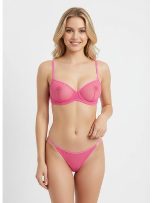 Bonbon Kadın Tül Transparan Balenli Sütyen ve Transparan String Külot 2'li Takım BB2277
