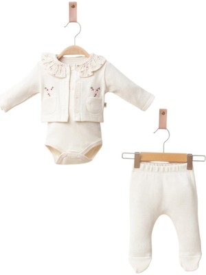 Myroka Örme Ceketli 3'lü Takım Krem