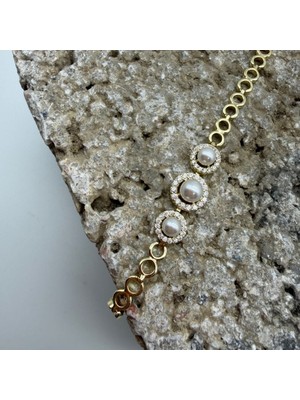 Mare Accessories Inci ve Taş Detaylı Gold Çelik Bileklik