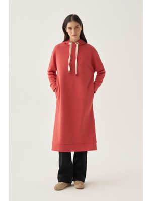 ALLDAY Gül-Kuşgözlü Kapüşonlu Cepli Likralı Uzun Sweat