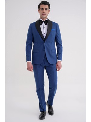 Efor Slim Fit Çıkarılabilir Şal Saten Yaka Parlement Yelekli Damatlık Smokin Takım Black 072