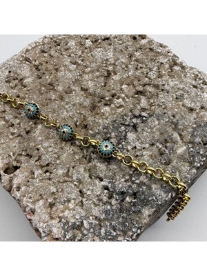 Mare Accessories Nazar Boncuk Detaylı Gold Çelik Bileklik