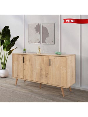 EVMO Home 4514 Sırma Konsol 150 cm ( Ahşap Ayaklı , Metal Kulplu ) , Safir