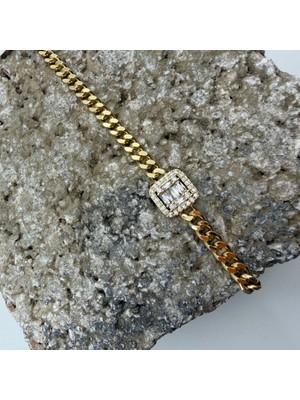 Mare Accessories Baget Taş Detaylı Gold Çelik Zincir Bileklik