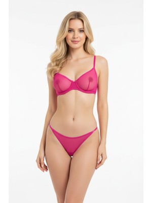 Bonbon Kadın Tül Transparan Balenli Sütyen ve Transparan String Külot 2'li Takım BB2275