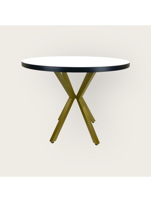 Mobilyacın Beyaz Yuvarlak Yemek Masası Gold Renk Ayak