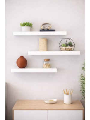 Mobilyacın 3'lü Uçan Duvar Rafı Set Gizli Raf- Beyaz