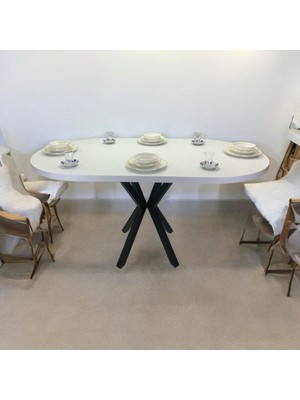 Mobilyacın Oval Yemek Masası 6 Kişilik 160 x 90 Beyaz