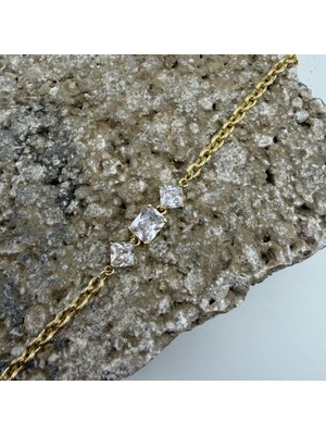 Mare Accessories Üç Taş Detaylı Gold Zincir Bileklik