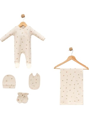 Myroka Lale Desen Battaniyeli 5'li Tulum Set Krem