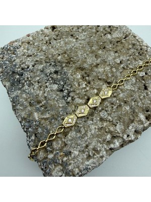Mare Accessories Geometrik Taş Detaylı Gold Zincir Bileklik