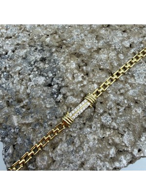 Mare Accessories Taş Şerit Detaylı Gold Zincir Bileklik