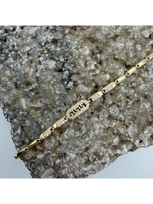 Mare Accessories Yunan Motifli Taş Detaylı Gold Zincir Bileklik