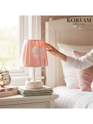 KorFam Pembe Saten Kumaş Kız Çocuk Odası Pilli Masa & Gece Lambası