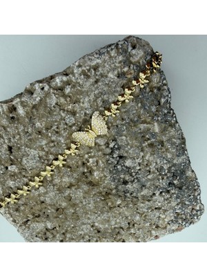 Mare Accessories Taşlı Kelebek Detaylı Gold Zincir Bileklik