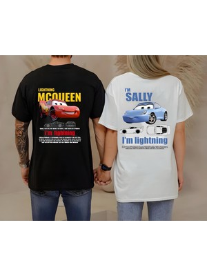 Risil-Nu Company Yeni Sezon Pamuklu Rahat Kesim Sevgili Kombini Sally & Mcqueen Cars Baskılı Oversize T-Shirt