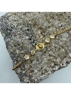 Mare Accessories Taş Detaylı Spiral Merkezli Gold Zincir Bileklik