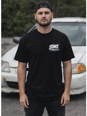 Levo Stance Honda Siyah Tişört Oversize Penye Sıfır Yaka (Stance2)