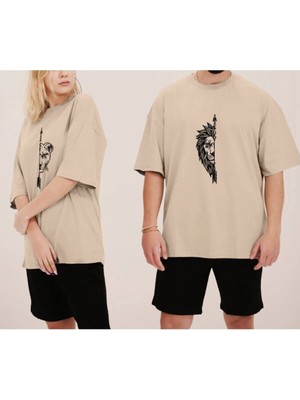 Risil-Nu Company Yeni Sezon Dişi Aslan ve Erkek Aslan Baskılı Sevgili Kombini Oversize T-Shirt 2'li