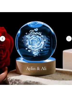 PremiumPort Kişiye Özel Kristal Sevgi Küresi, Aydınlatmalı, 6cm, Özel Hediye