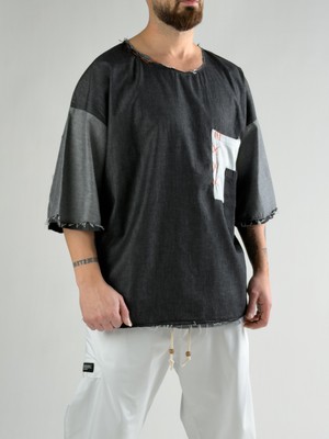 Cocopelli Tasarım Oversize Erkek Fakir Kol Antrasit T-Shirt COC2806
