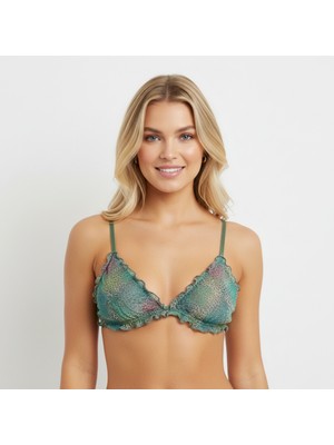 Bonbon Kadın Transparan Tül Fırfırlı Balensiz Desteksiz Sütyen ve Transparan String Külot 2'li Takım BB2269