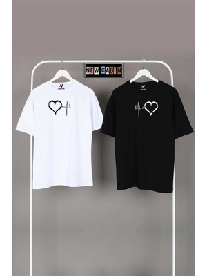 Risil-Nu Company Unisex Siyah-Gri Oversize Çift Kombinleri 2'li T-Shirt