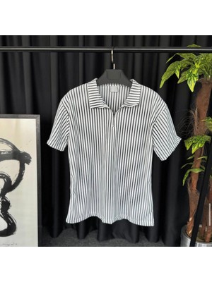 Risil-Nu Company Yeni Sezon Premium Pamuklu Petek Kumaş Kendinden Desenli Unisex Yarım Fermuarlı T-Shirt