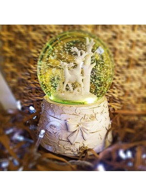 PremiumPort Büyük Boy Geyikli Işıklı ve Müzikli Kar Küresi, Mavi Renkli, Dekoratif Ürün