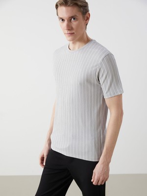 Lc Waikiki Yeni Sezon Bisiklet Yaka Kısa Kollu Çizgili Erkek Dokulu Tişört