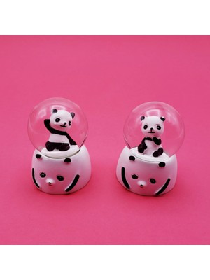 PremiumPort Mini Panda Kar Küresi, Işıklı Masa ve Gece Lambası, 7 Cm, Hediye Seçeneği