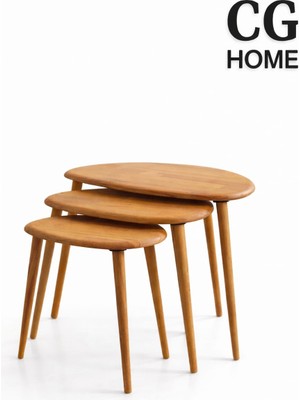 Cg Home Damla Model Iskandinav Masif Kayın 3’lü Zigon Sehpa | Doğal Kayın Panel | Vernikli | Modern Tasarım