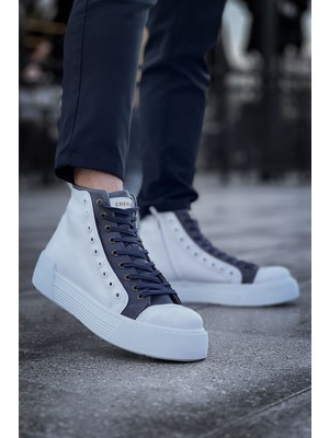 Zapatos CH167 Blazer Erkek Spor Günlük Bağcıklı ve Fermuarlı Cilt Bot Cbt - Beyaz/antrasit